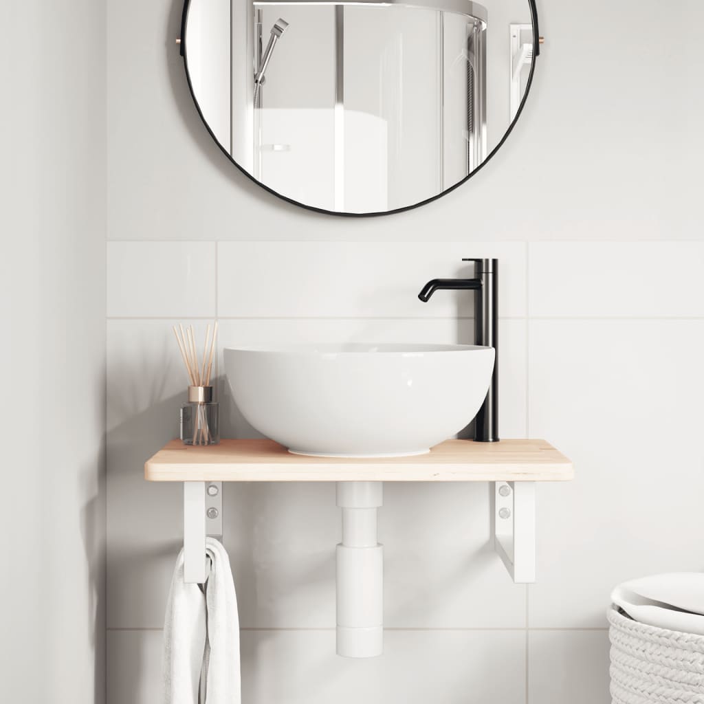 vidaXL Ράφι Νιπτήρα Τοίχου από Ατσάλι / Μασίφ Ξύλο Δρυός