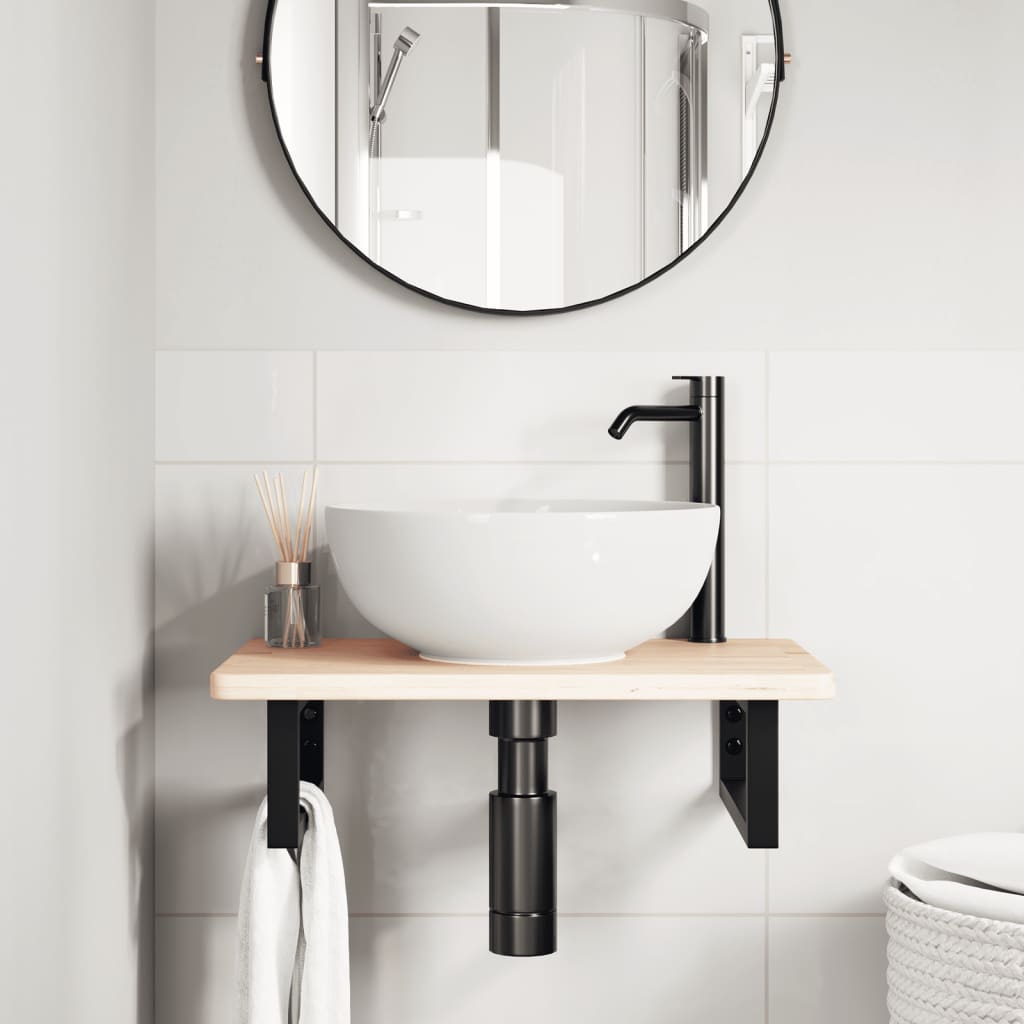 vidaXL Ράφι Νιπτήρα Τοίχου από Ατσάλι / Μασίφ Ξύλο Δρυός