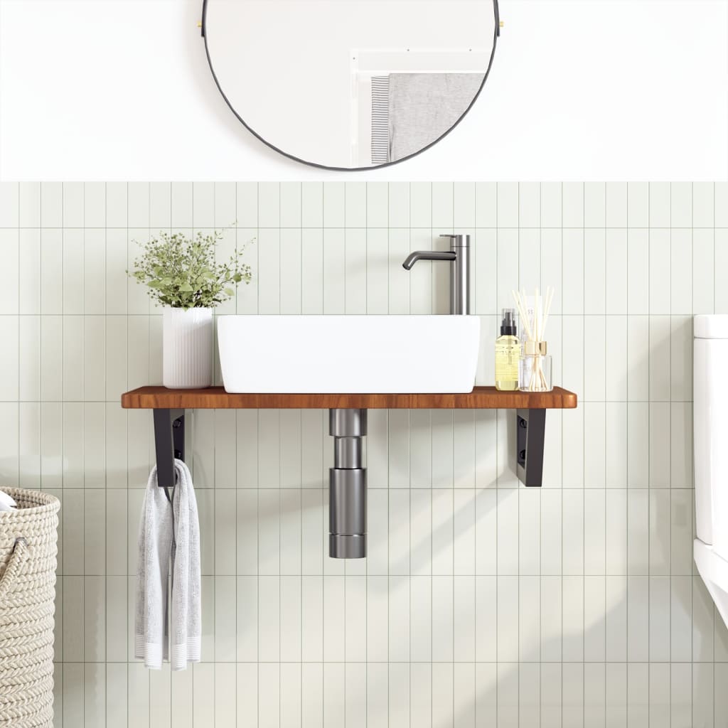 vidaXL Ράφι Νιπτήρα Τοίχου από Ατσάλι / Μασίφ Ξύλο Δρυός