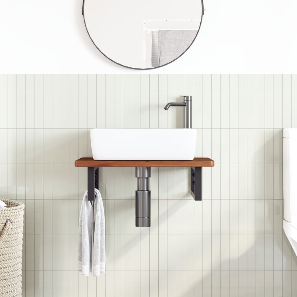 vidaXL Ράφι Νιπτήρα Τοίχου από Ατσάλι / Μασίφ Ξύλο Δρυός