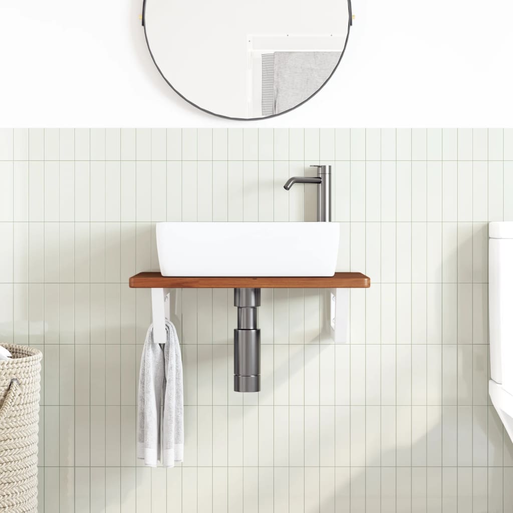 vidaXL Ράφι Νιπτήρα Τοίχου από Ατσάλι / Μασίφ Ξύλο Δρυός