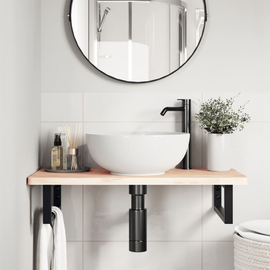 vidaXL Ράφι Νιπτήρα Τοίχου από Ατσάλι / Μασίφ Ξύλο Οξιάς