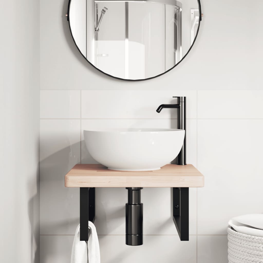 vidaXL Ράφι Νιπτήρα Τοίχου από Ατσάλι / Μασίφ Ξύλο Δρυός