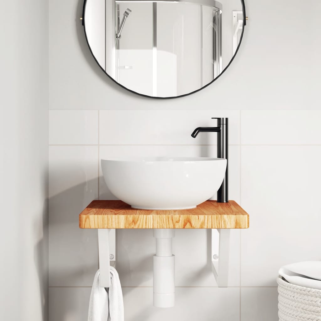 vidaXL Ράφι Νιπτήρα Τοίχου από Ατσάλι / Μασίφ Ξύλο Δρυός