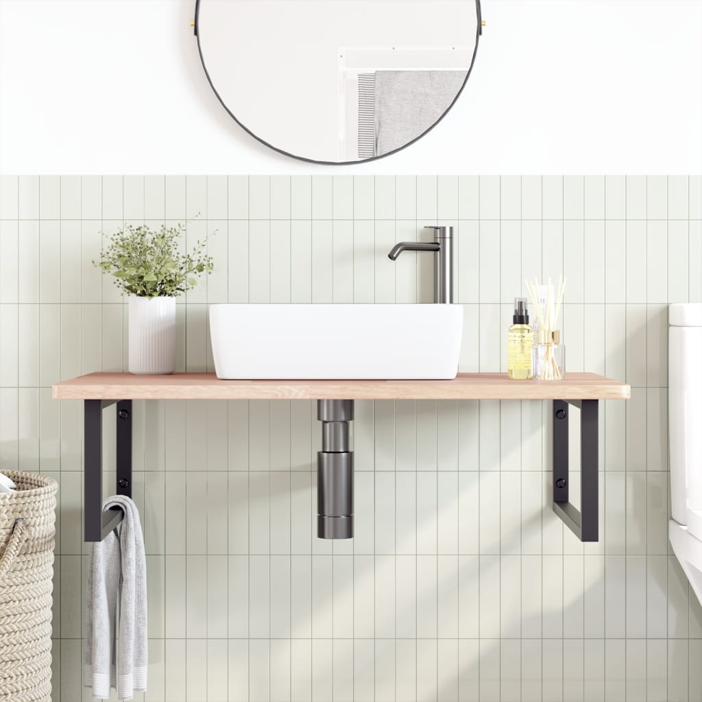 vidaXL Ράφι Νιπτήρα Τοίχου από Ατσάλι / Μασίφ Ξύλο Δρυός