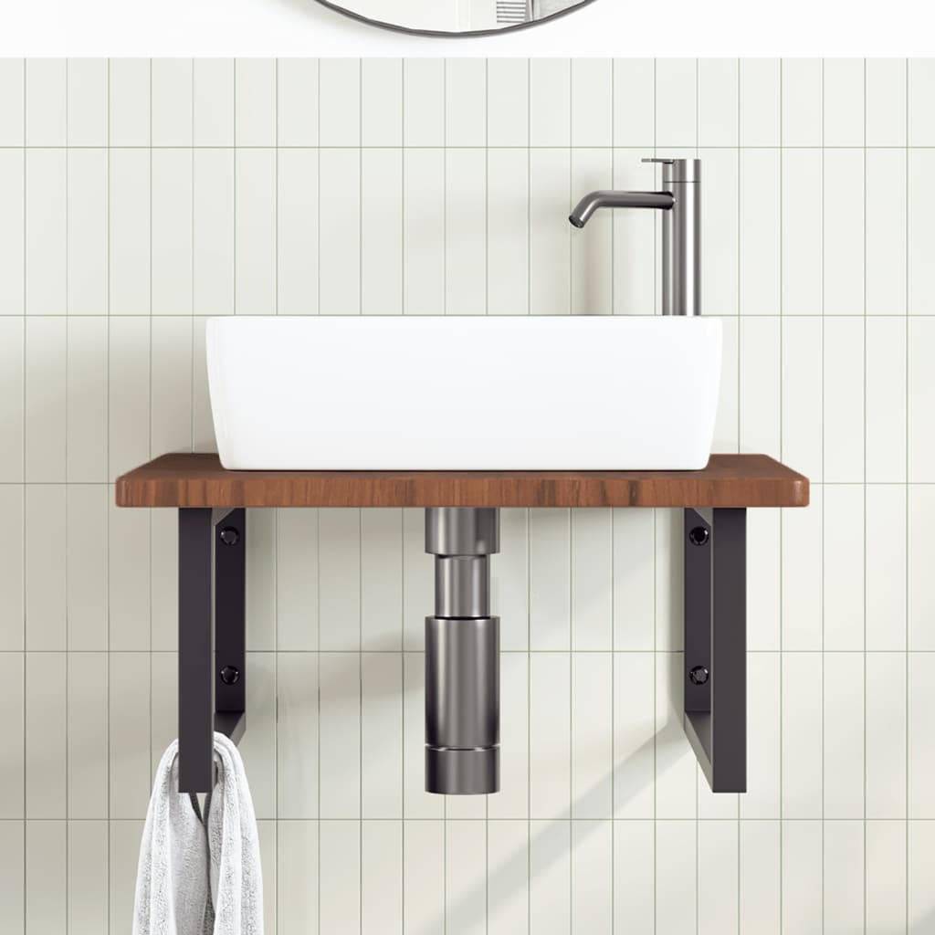 vidaXL Ράφι Νιπτήρα Τοίχου από Ατσάλι / Μασίφ Ξύλο Δρυός