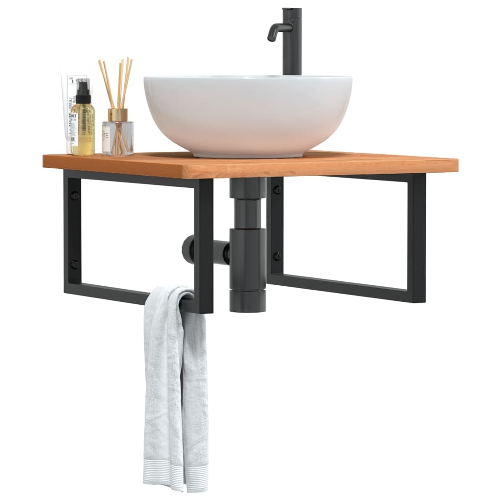 vidaXL Ράφι Νιπτήρα Τοίχου από Ατσάλι / Μασίφ Ξύλο Οξιάς