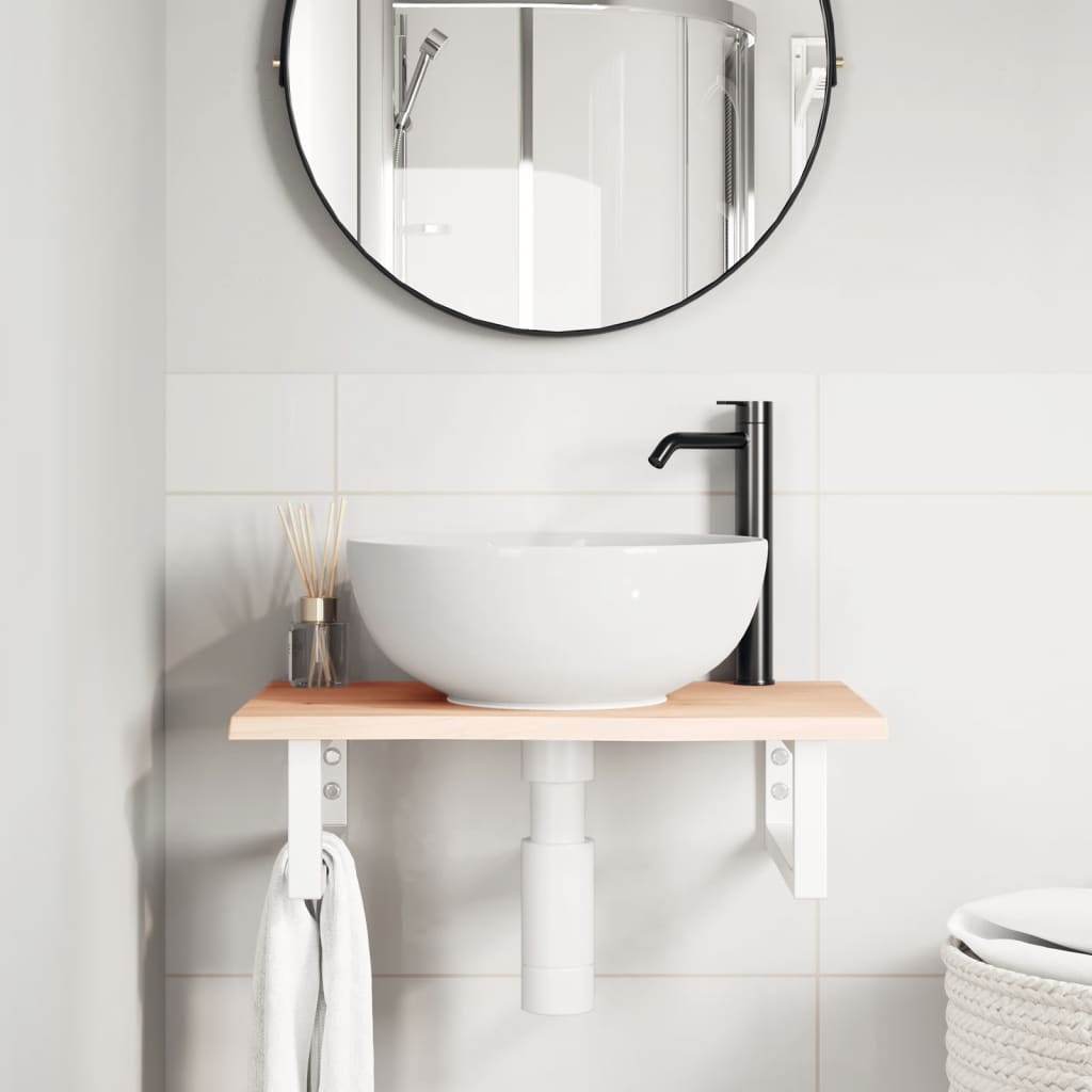 vidaXL Ράφι Νιπτήρα Τοίχου από Ατσάλι / Μασίφ Ξύλο Δρυός