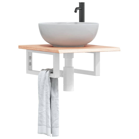 vidaXL Ράφι Νιπτήρα Τοίχου από Ατσάλι / Μασίφ Ξύλο Δρυός