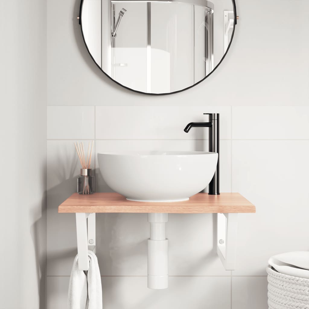 vidaXL Ράφι Νιπτήρα Τοίχου από Ατσάλι / Μασίφ Ξύλο Δρυός