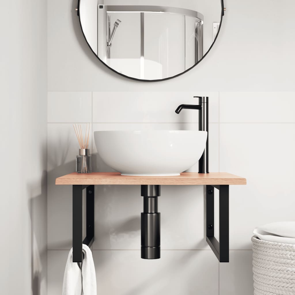 vidaXL Ράφι Νιπτήρα Τοίχου από Ατσάλι / Μασίφ Ξύλο Δρυός