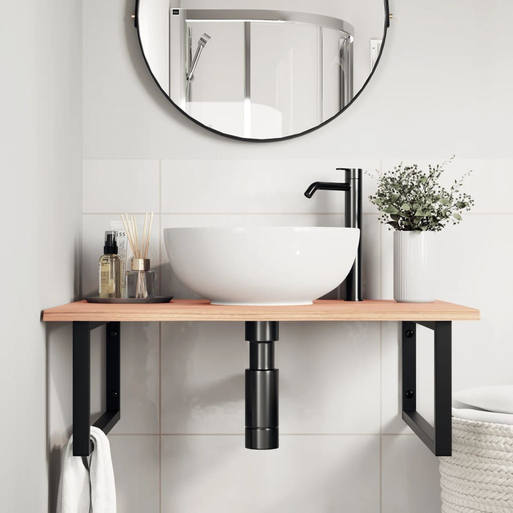 vidaXL Ράφι Νιπτήρα Τοίχου από Ατσάλι / Μασίφ Ξύλο Δρυός