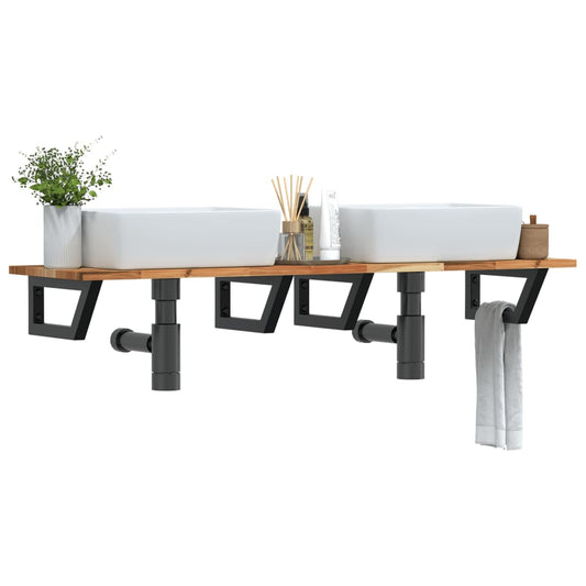 vidaXL Ράφι Νιπτήρα Τοίχου από Ατσάλι / Μασίφ Ξύλο Ακακίας