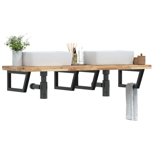 vidaXL Ράφι Νιπτήρα Τοίχου από Ατσάλι / Μασίφ Ξύλο Ακακίας