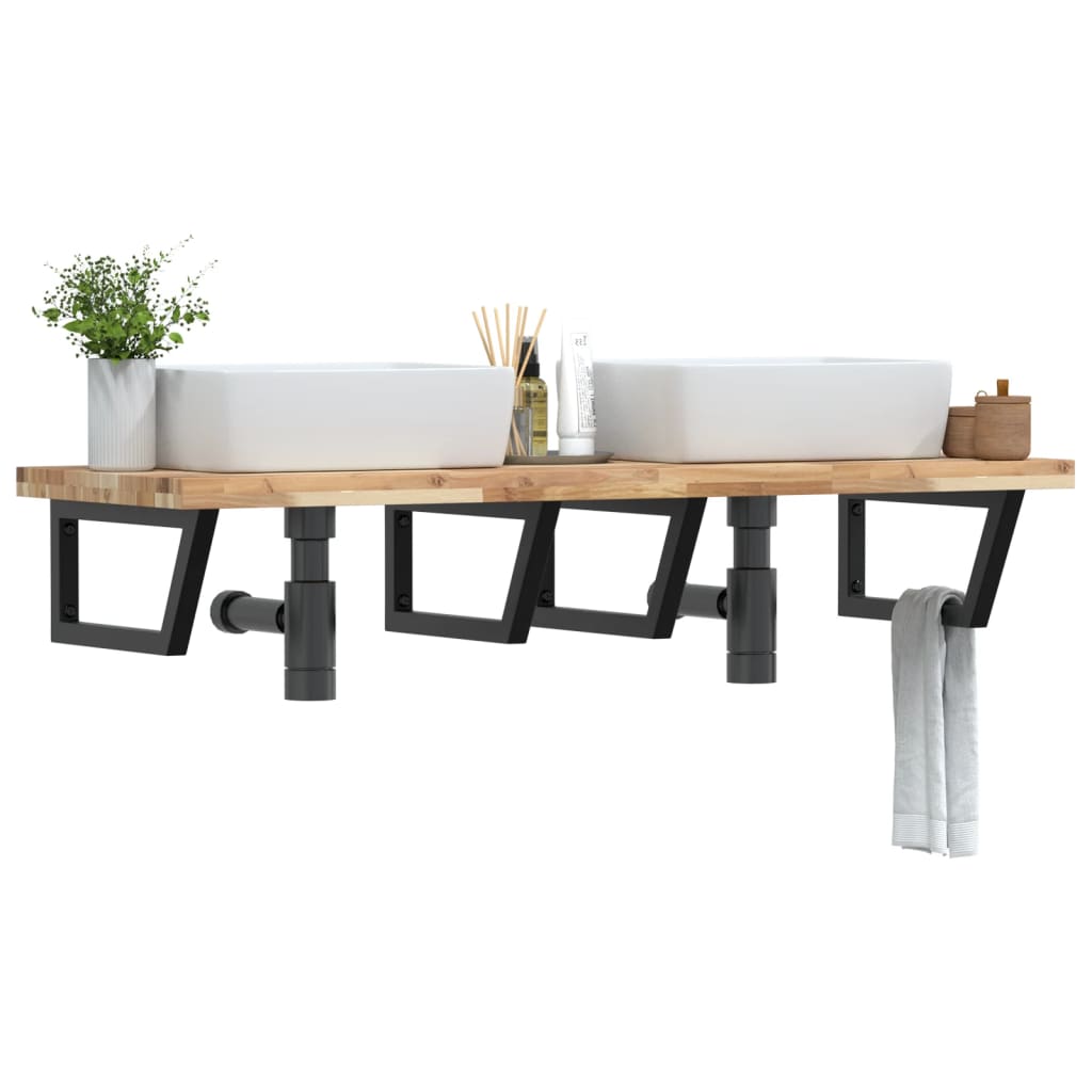 vidaXL Ράφι Νιπτήρα Τοίχου από Ατσάλι / Μασίφ Ξύλο Ακακίας