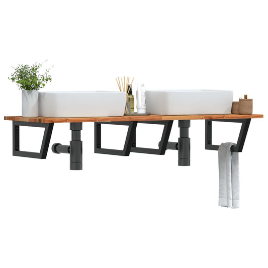 vidaXL Ράφι Νιπτήρα Τοίχου από Ατσάλι / Μασίφ Ξύλο Ακακίας