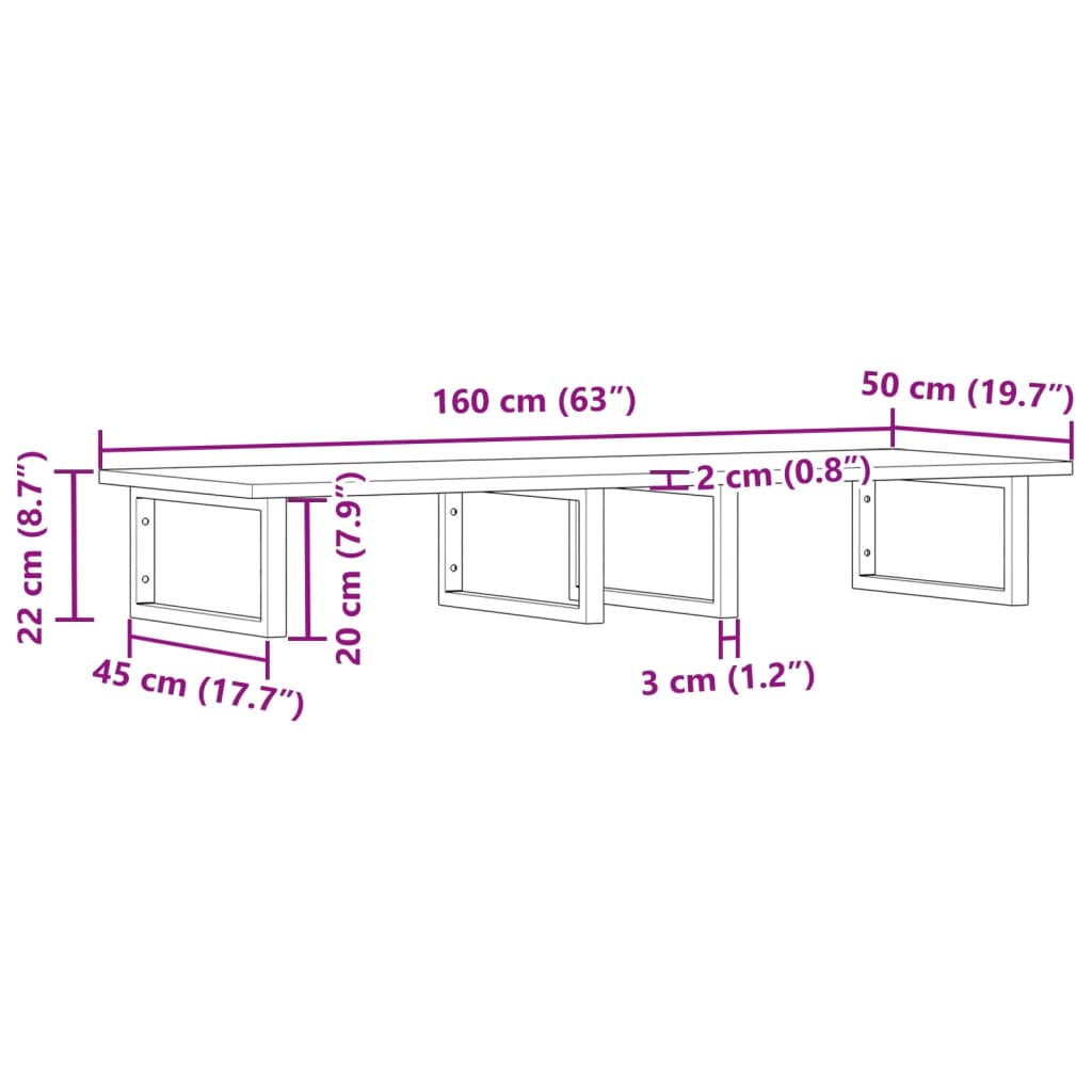 vidaXL Ράφι Νιπτήρα Τοίχου από Ατσάλι / Μασίφ Ξύλο Ακακίας