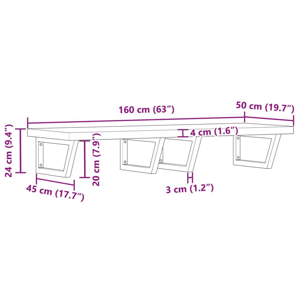 vidaXL Ράφι Νιπτήρα Τοίχου από Ατσάλι / Μασίφ Ξύλο Ακακίας
