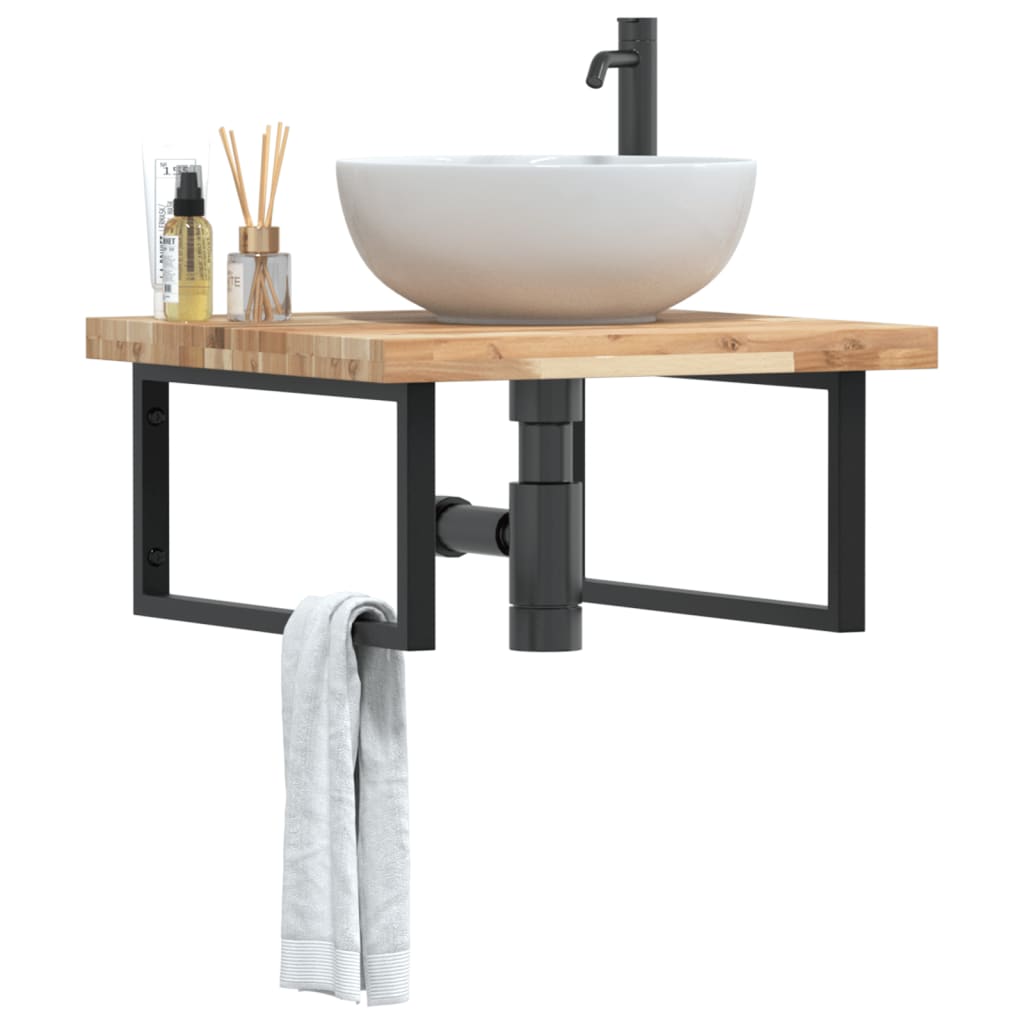 vidaXL Ράφι Νιπτήρα Τοίχου από Ατσάλι / Μασίφ Ξύλο Ακακίας