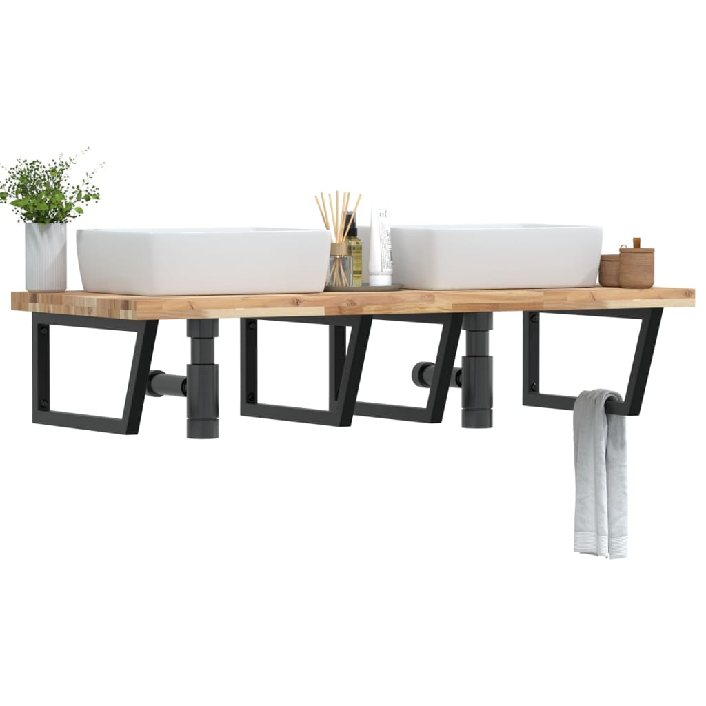 vidaXL Ράφι Νιπτήρα Τοίχου από Ατσάλι / Μασίφ Ξύλο Ακακίας