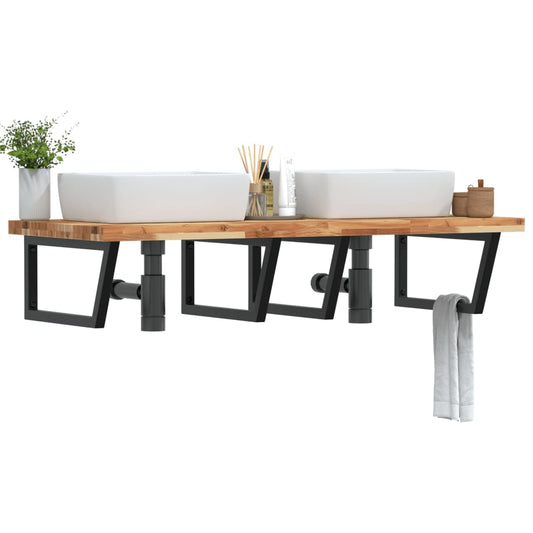 vidaXL Ράφι Νιπτήρα Τοίχου από Ατσάλι / Μασίφ Ξύλο Ακακίας