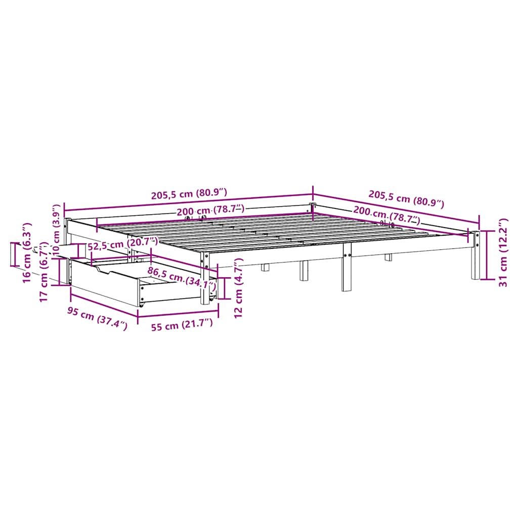 vidaXL Σκελετός Κρεβ. Χωρίς Στρώμα Καφέ Κεριού 200x200 εκ Μασίφ Πεύκο
