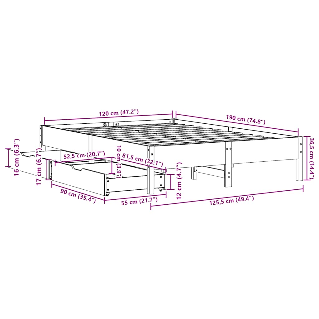 vidaXL Σκελετός Κρεβ. Χωρίς Στρώμα Καφέ Κεριού 120x190 εκ Μασίφ Πεύκο