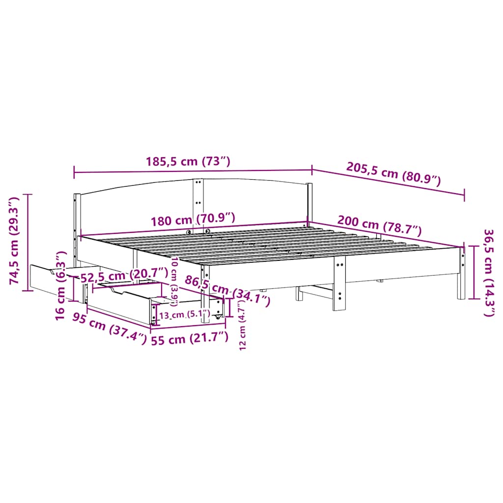 vidaXL Σκελετός Κρεβ. Χωρίς Στρώμα Καφέ Κεριού 180x200 εκ Μασίφ Πεύκο