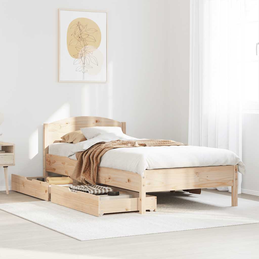 vidaXL Σκελετός Κρεβατιού Χωρίς Στρώμα 75x190 εκ Μασίφ Ξύλο Πεύκου