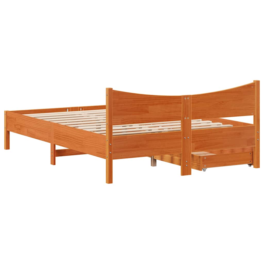 vidaXL Πλαίσιο Κρεβατιού με Συρτάρια Μελί 160x200εκ. Μασίφ Ξύλο Πεύκου