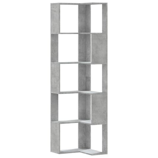 vidaXL Βιβλιοθήκη Γωνιακή 5 Επ. Γκρι Σκυροδέμ. 50x50x179 εκ Επεξ. Ξύλο