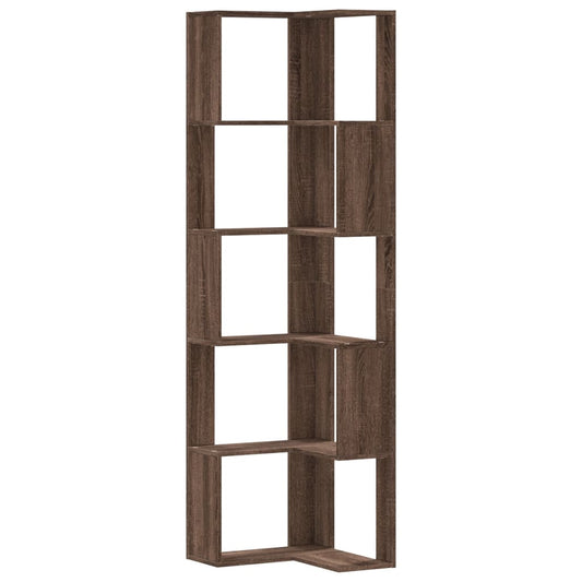 vidaXL Βιβλιοθήκη Γωνιακή 5 Επ. Καφέ Δρυς 50x50x179 εκ Επεξ. Ξύλο