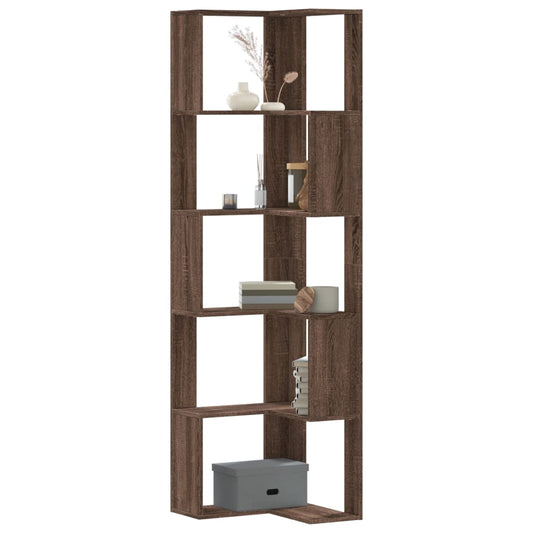 vidaXL Βιβλιοθήκη Γωνιακή 5 Επ. Καφέ Δρυς 50x50x179 εκ Επεξ. Ξύλο