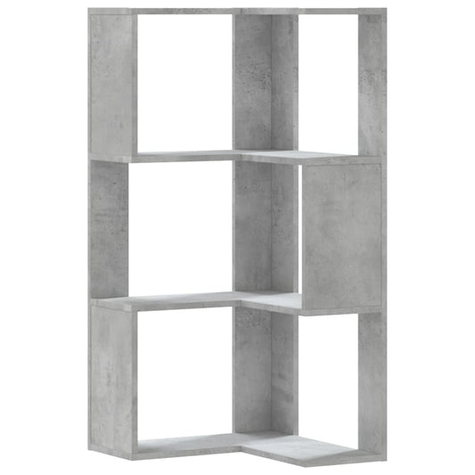 vidaXL Βιβλιοθήκη Γωνιακή 3 Επ. Γκρι Σκυροδέμ. 50x50x102εκ Επεξ. Ξύλο