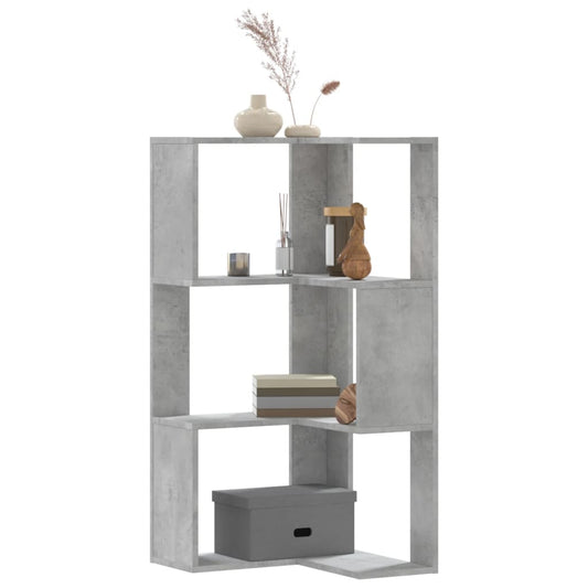 vidaXL Βιβλιοθήκη Γωνιακή 3 Επ. Γκρι Σκυροδέμ. 50x50x102εκ Επεξ. Ξύλο