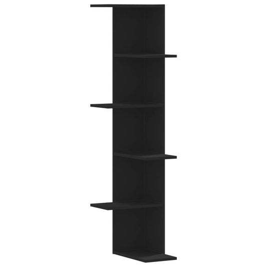 vidaXL Γωνιακή Ραφιέρα Τοίχου Μαύρο 50x50x179 εκ. Επεξ. Ξύλο