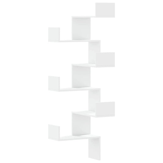 vidaXL Γωνιακή Ραφιέρα Τοίχου Λευκή 45x45x147 εκ. από Επεξ. Ξύλο