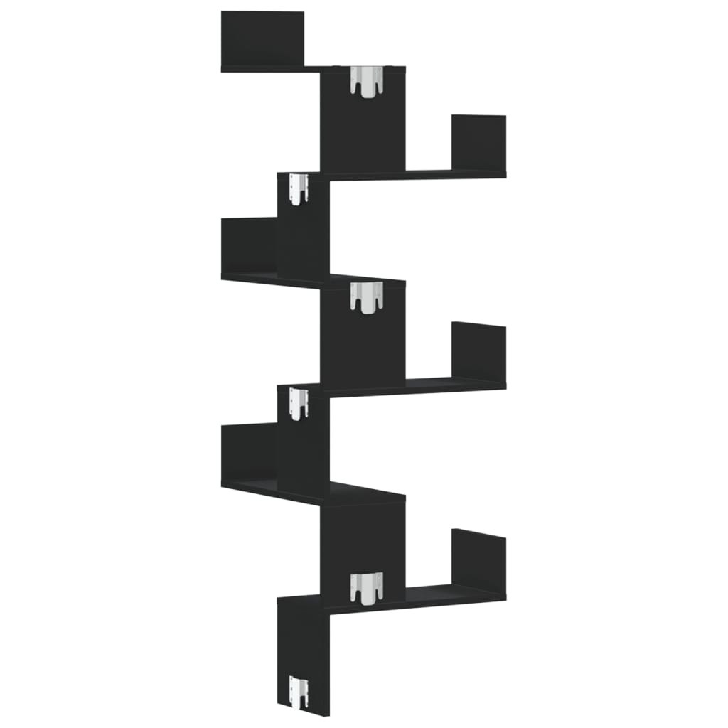 vidaXL Γωνιακή Ραφιέρα Τοίχου Μαύρο 45x45x147 εκ. από Επεξ. Ξύλο