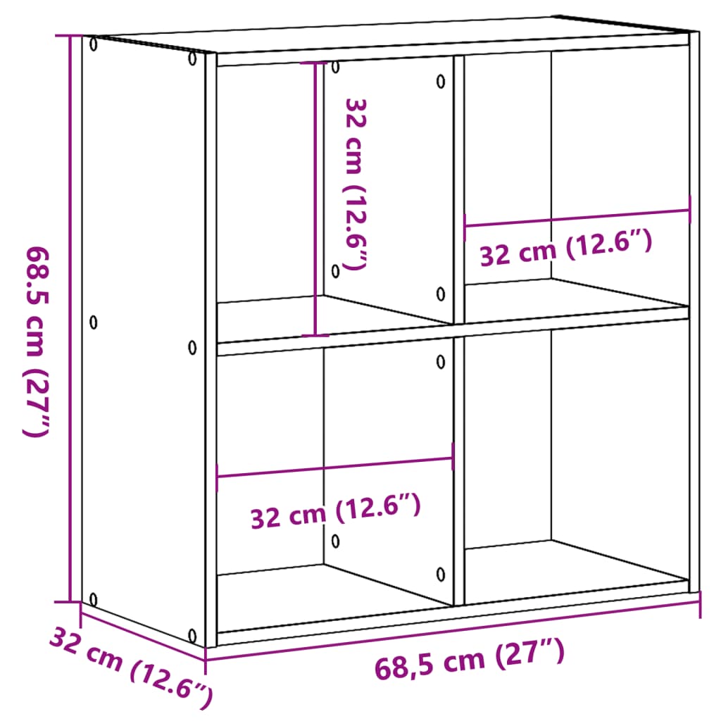 vidaXL Βιβλιοθήκη Καφέ Δρυς 68,5x32x68,5 εκ. από Επεξεργασμένο Ξύλο