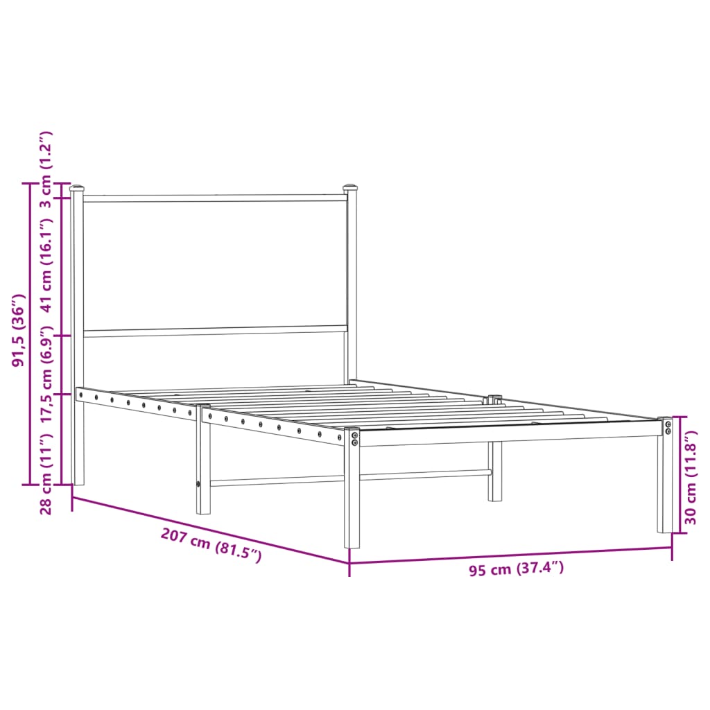 vidaXL Σκελετός Κρεβ. Χωρίς Στρώμα Sonoma Δρυς 90x200 εκ. Μεταλλικό
