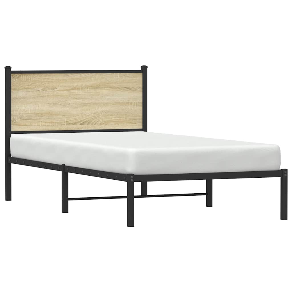 vidaXL Σκελετός Κρεβ. Χωρίς Στρώμα Sonoma Δρυς 100x190 εκ. Μεταλλικό