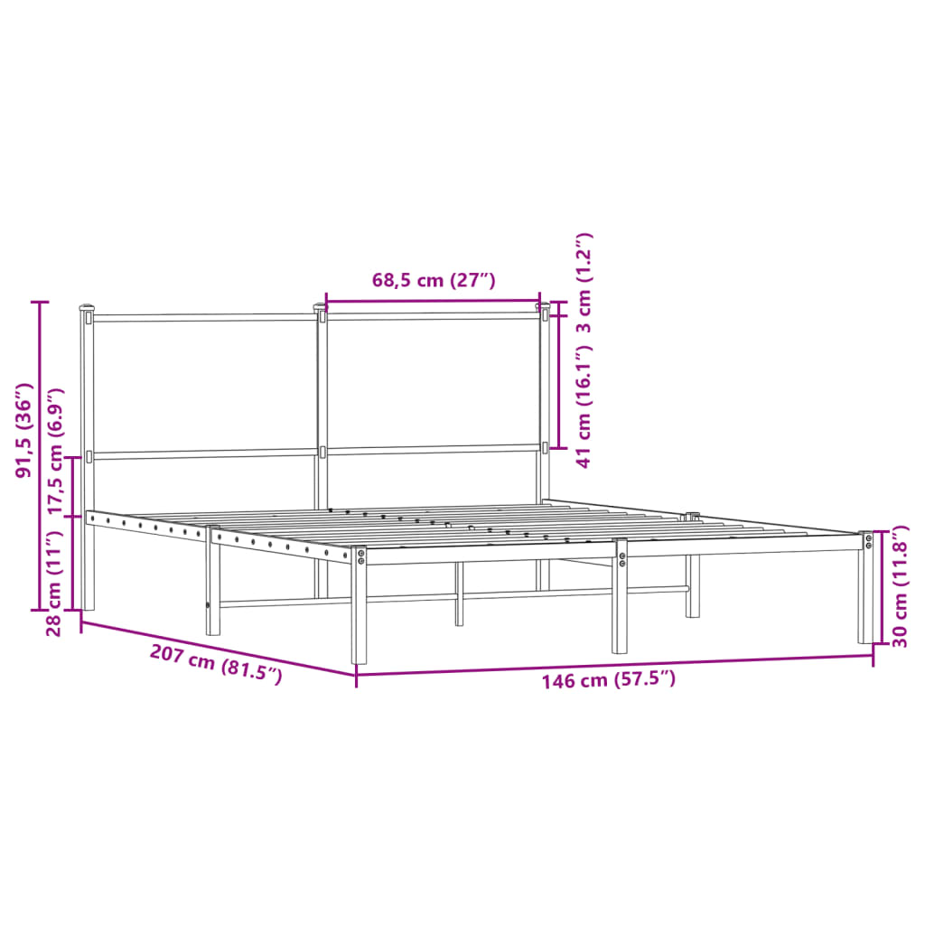 vidaXL Σκελετός Κρεβ. Χωρίς Στρώμα Sonoma Δρυς 140x200 εκ. Μεταλλικό