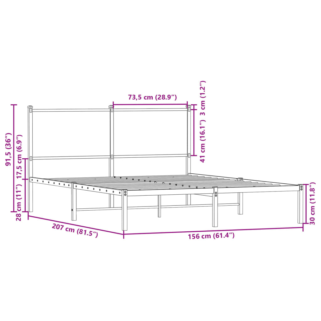 vidaXL Σκελετός Κρεβ. Χωρίς Στρώμα Sonoma Δρυς 150x200 εκ. Μεταλλικό