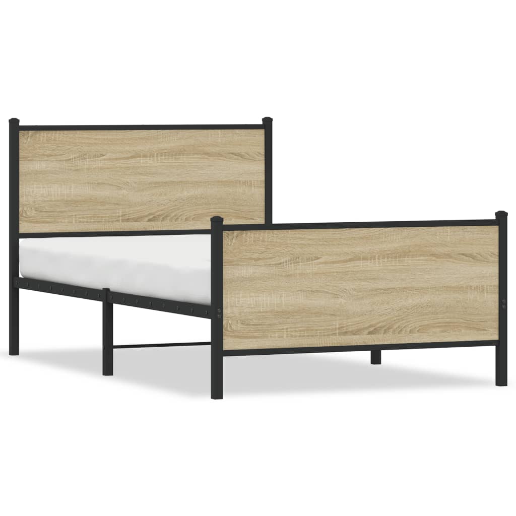 vidaXL Σκελετός Κρεβ. Χωρίς Στρώμα Sonoma Δρυς 100x190 εκ. Μεταλλικό