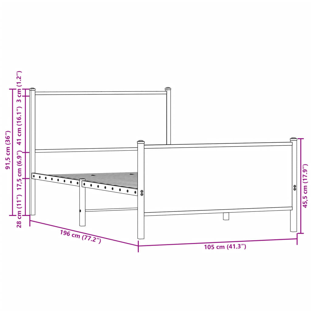 vidaXL Σκελετός Κρεβ. Χωρίς Στρώμα Sonoma Δρυς 100x190 εκ. Μεταλλικό