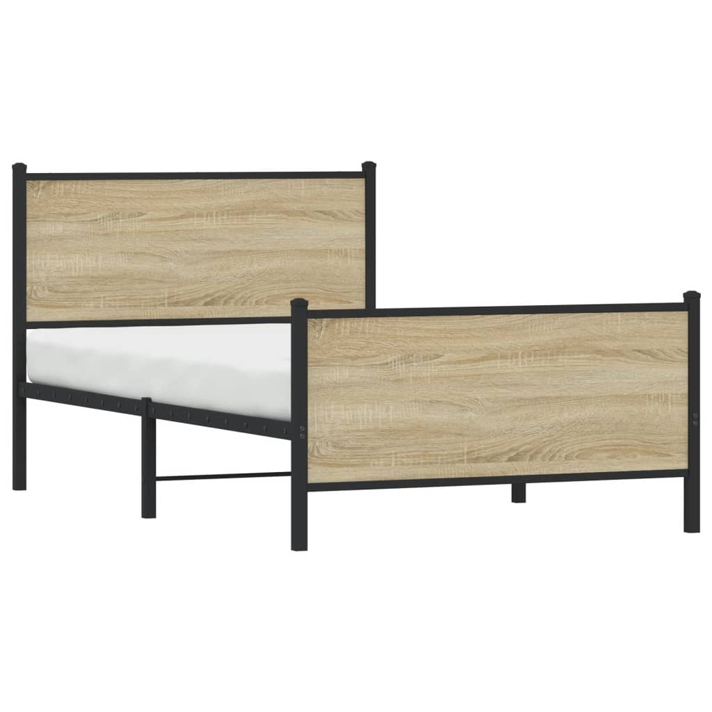 vidaXL Σκελετός Κρεβ. Χωρίς Στρώμα Sonoma Δρυς 107x203 εκ. Μεταλλικό