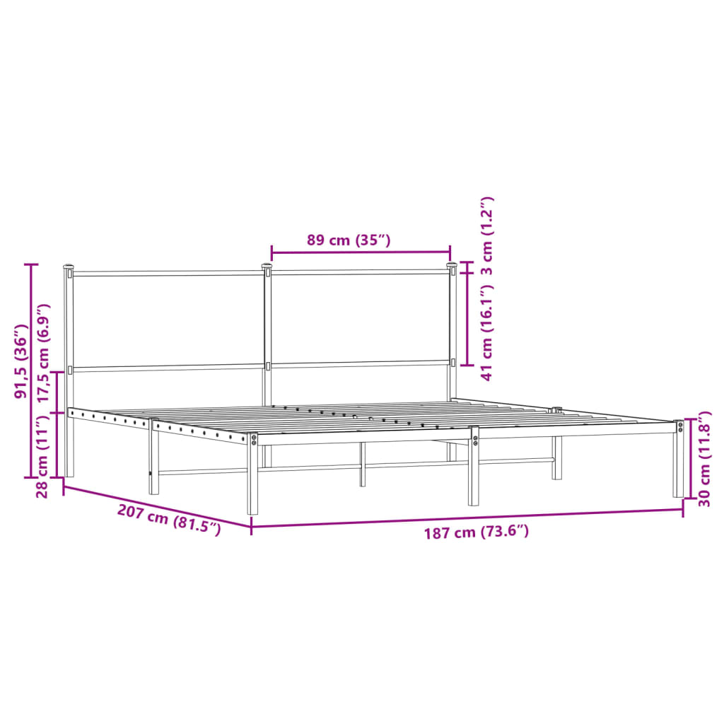 vidaXL Σκελετός Κρεβ. Χωρίς Στρώμα Καφέ Δρυς 180x200 εκ. Μεταλλικό
