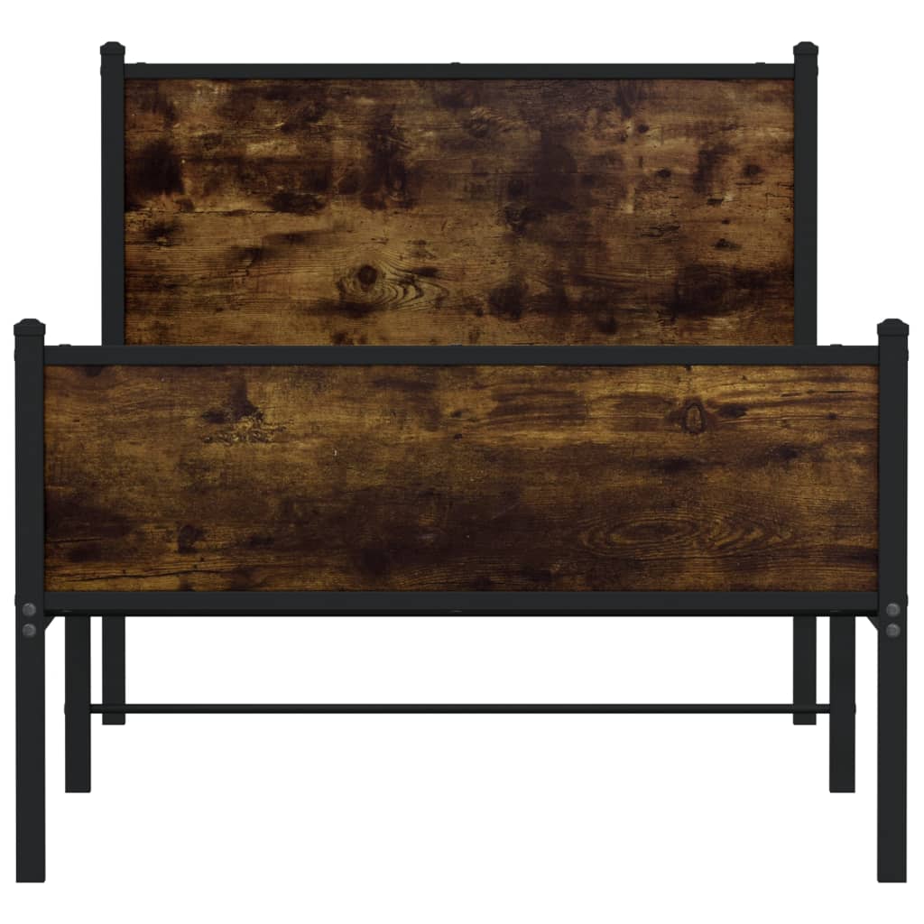 vidaXL Σκελετός Κρεβ. Χωρίς Στρώμα Καπνιστή Δρυς 90x200 εκ. Μεταλλικό