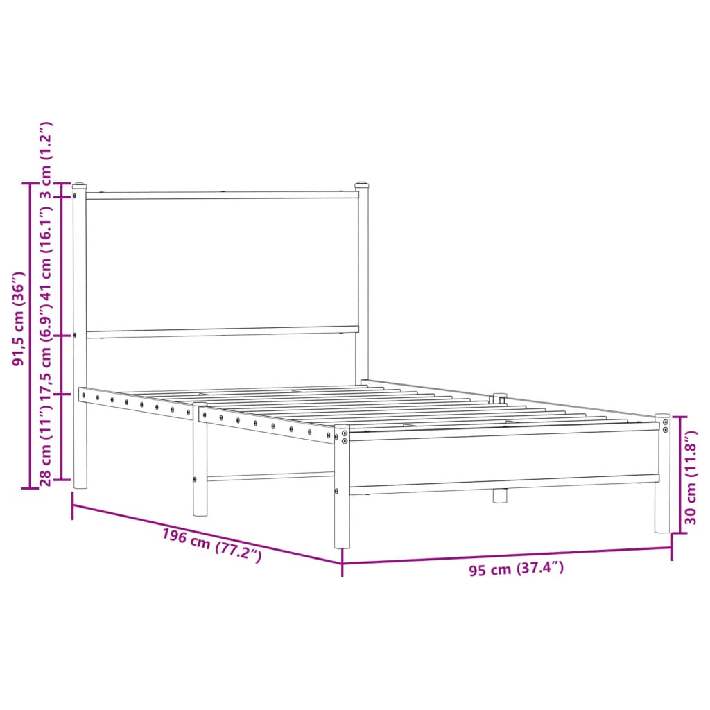 vidaXL Σκελετός Κρεβ. Χωρίς Στρώμα Sonoma Δρυς 90x190 εκ. Μεταλλικό