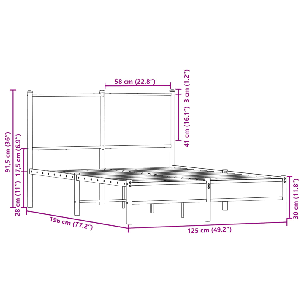 vidaXL Σκελετός Κρεβ. Χωρίς Στρώμα Sonoma Δρυς 120x190 εκ. Μεταλλικό